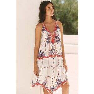 Celandine Plunge-Neck Drop-Waist Cotton Midi Dress XS